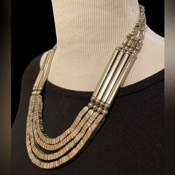 Silver Tone Tribal Metal Bib Necklace - Picture 6 of 9
